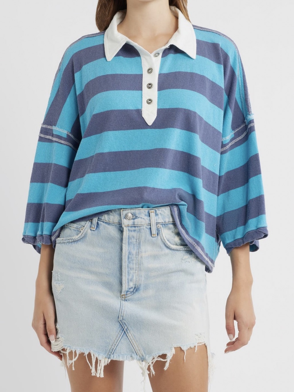Free People Auggie Striped Rugby Polo Top